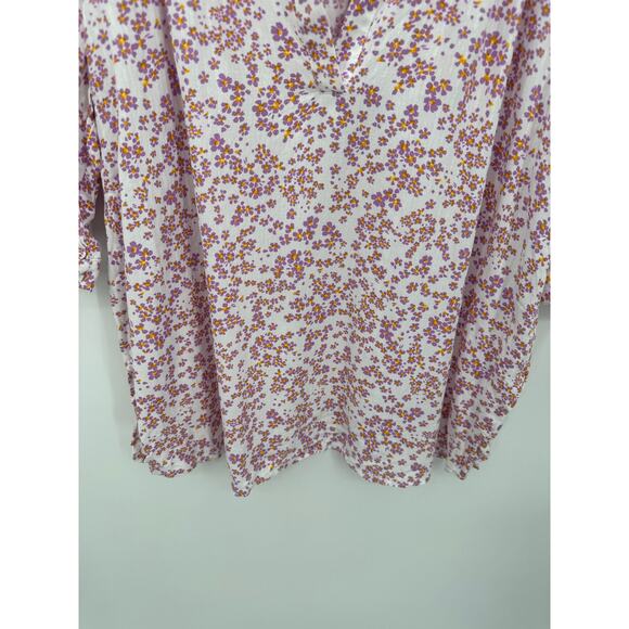 Melrose and Market Purple White Floral 3/4 Sleeve V-Neck Top Blouse Shirt Small - Picture 3 of 10